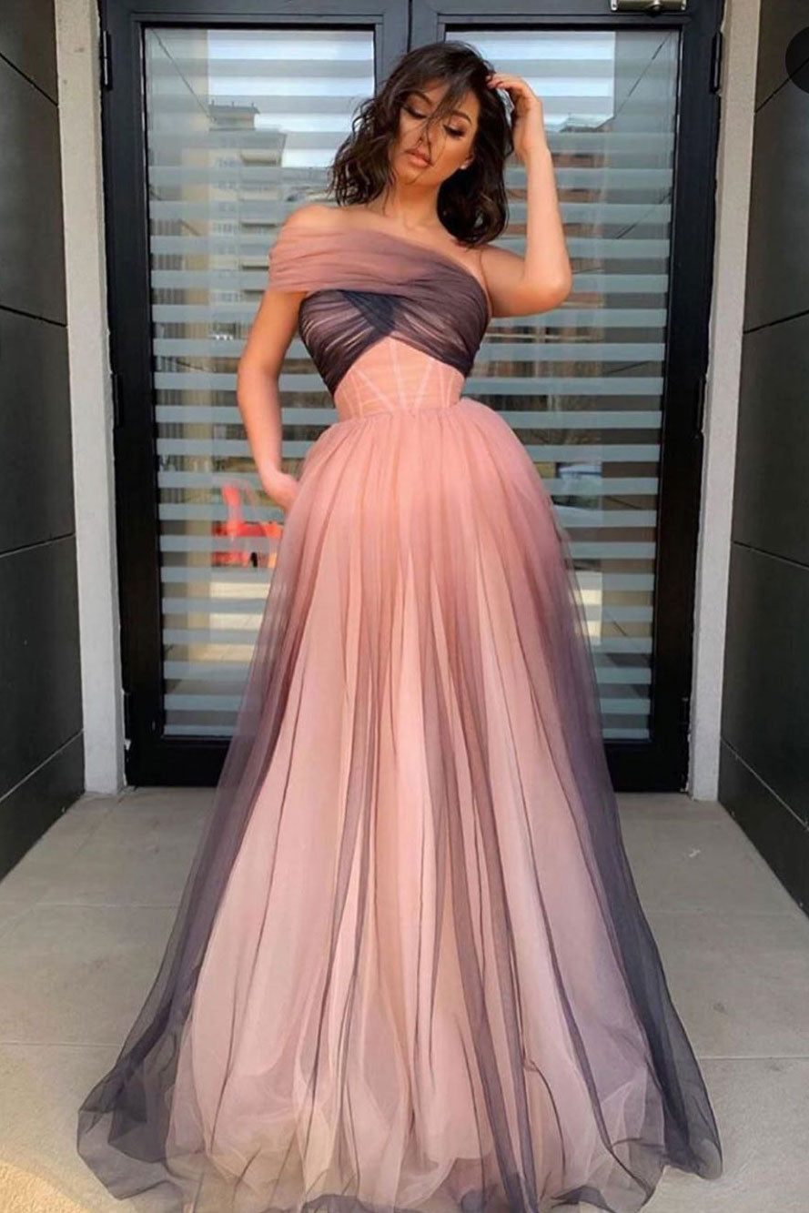 Unique A-line tulle long prom dress tulle formal dress