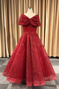 Unique v neck burgundy tea length prom dress, burgundy evening dress