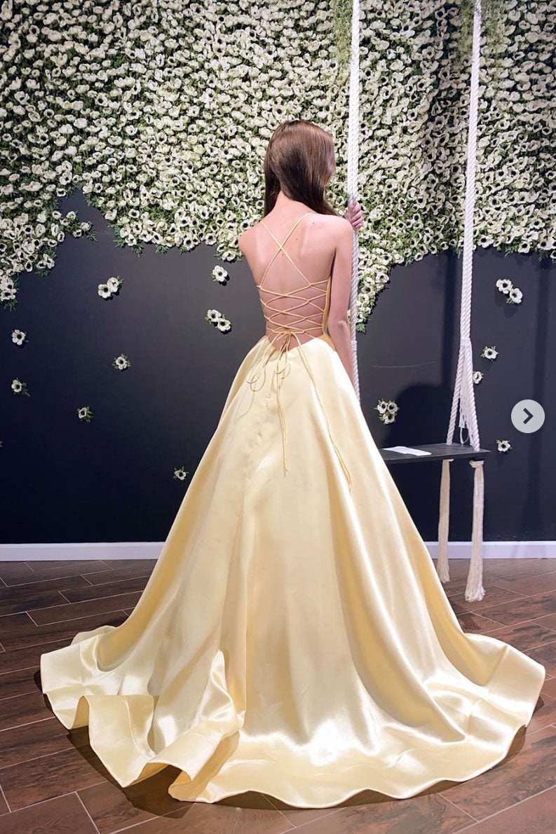 Simple yellow sweetheart prom dress yellow formal dress
