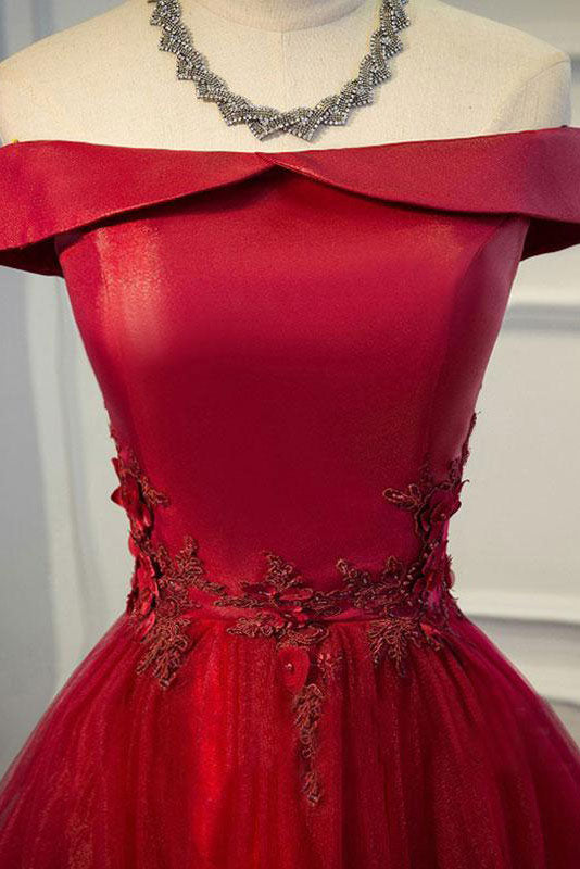 Burgundy off shoulder lace long prom dress burgundy evening dress ...