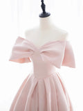 Simple pink satin long prom dress, pink A line evening dress