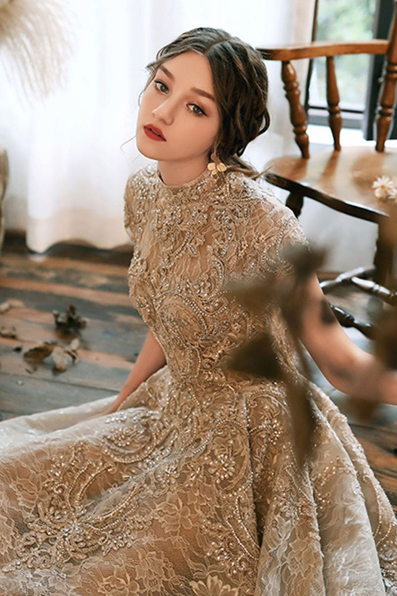 Unique high neck lace long prom dress lace formal dress dresstby Unique high neck lace long prom dress lace formal dress dresstby