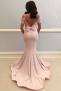 Pink satin mermaid long prom dress, pink evening dress