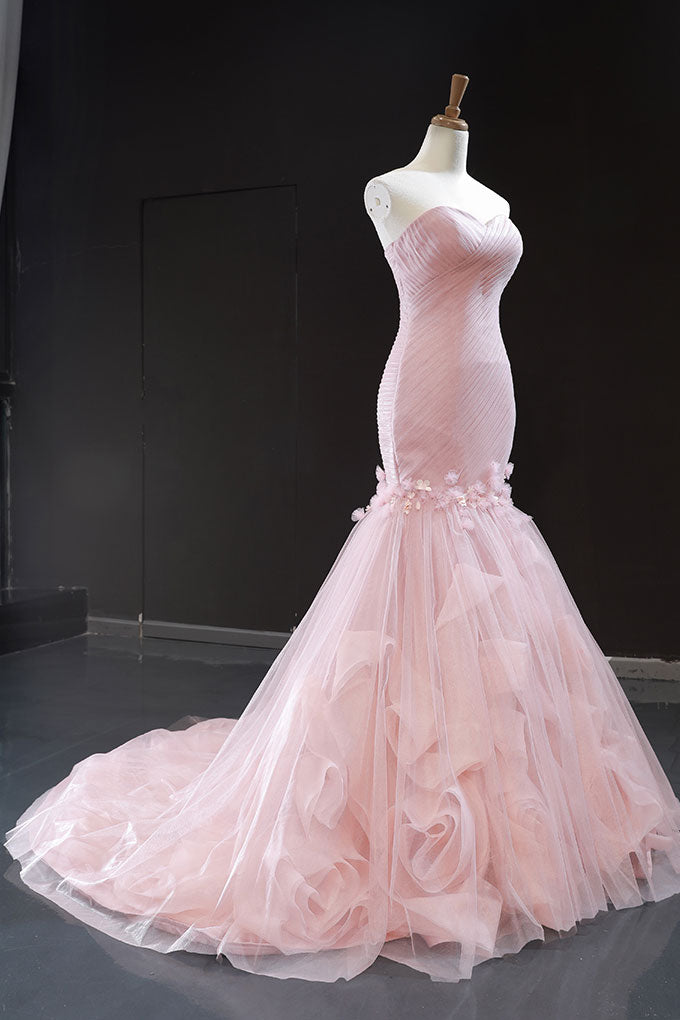 Pink sweetheart tulle mermaid long prom dress pink evening dress – dresstby Pink sweetheart tulle mermaid long prom dress pink evening dress – dresstby