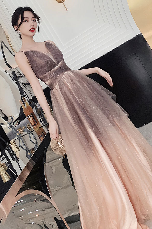 Champagne sweetheart tulle sequin long prom dress formal dress