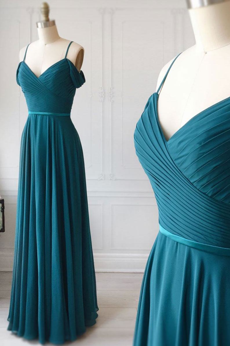 Simple sweetheart green chiffon long prom dress, green evening dress ...