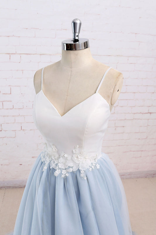 Simple blue tulle long prom dress, tulle wedding dress