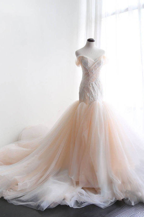 Unique sweetheart neck tulle lace applique mermaid long prom dress