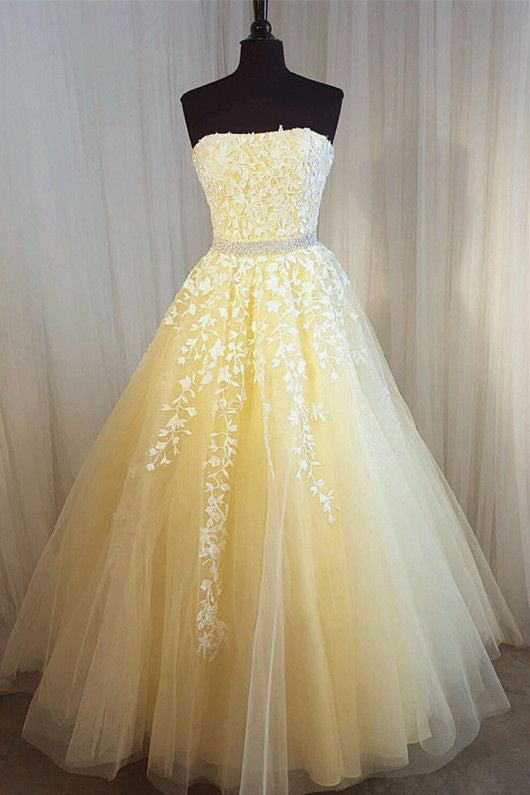 Elegant tulle lace applique long prom dress, tulle evening dress