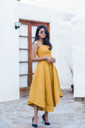Simple yellow short prom dress, satin yellow evening dress