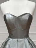 Simple sweetheart neck satin gray long prom dress gray formal party dress