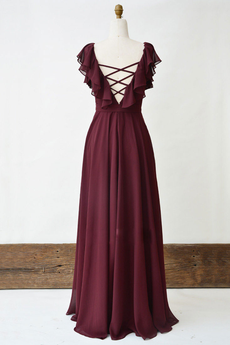 Simple burgundy chiffon long prom dress, burgundy evening dress dresstby Simple burgundy chiffon long prom dress, burgundy evening dress dresstby