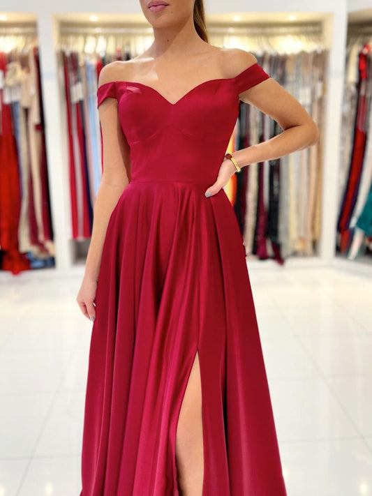 Simple sweetheart satin long prom dress burgundy bridesmaid dress