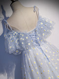 Blue sweetheart neck tulle long prom dress blue formal dress