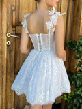 Mini/Short White Prom Dresses, White Lace Homecoming Dresses