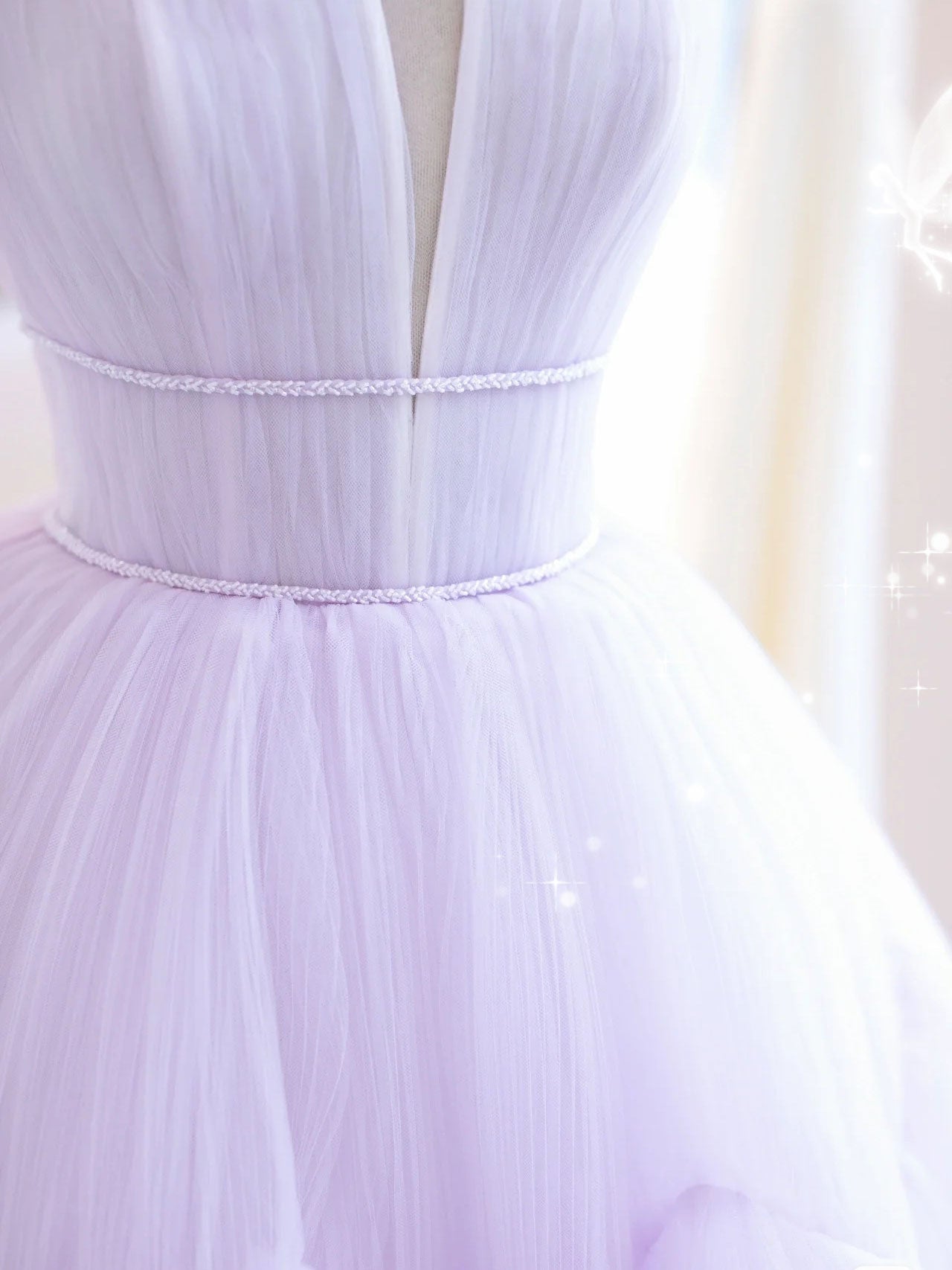 Purple A line tulle long prom dress, purple evening dress