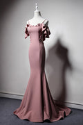 Simple pink mermaid long prom dress, pink mermaid bridesmaid dress