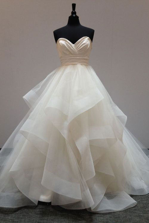 Simple sweetheart neck tulle long wedding dress,  bridal gown