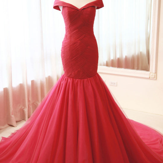 red tulle mermaid dress red tulle mermaid dress Red Sequins Shimmery Strapless Plunging Mermaid Prom Dress