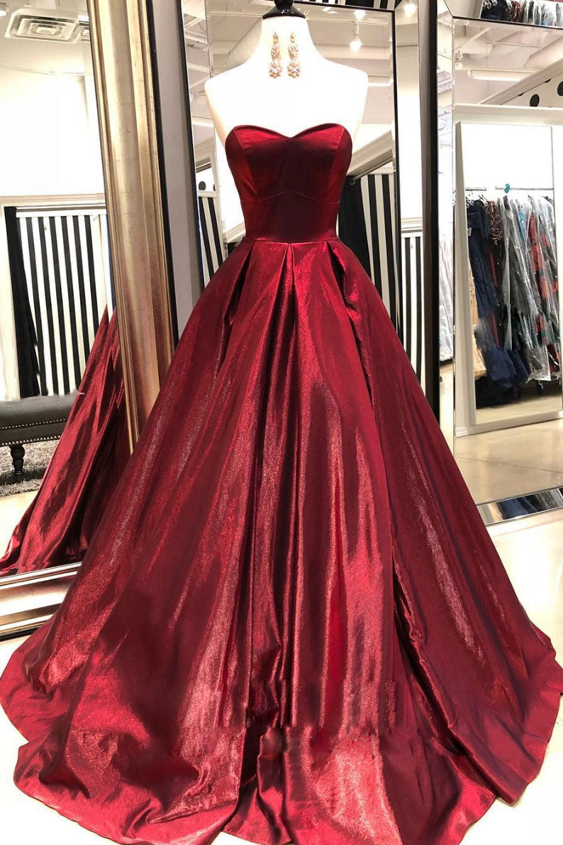 Simple burgundy satin long prom dress, burgundy evening dress