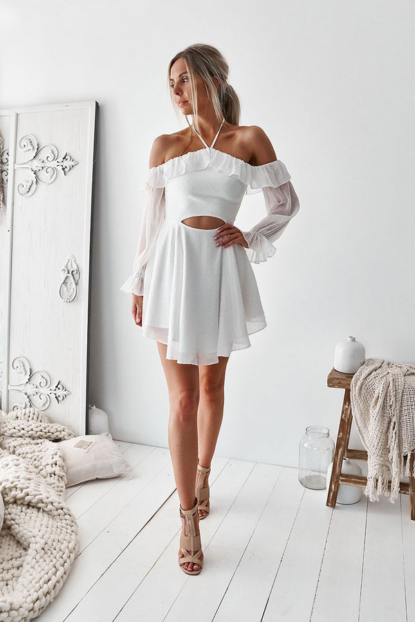 Simple white chiffon short prom dress white cute summer dress