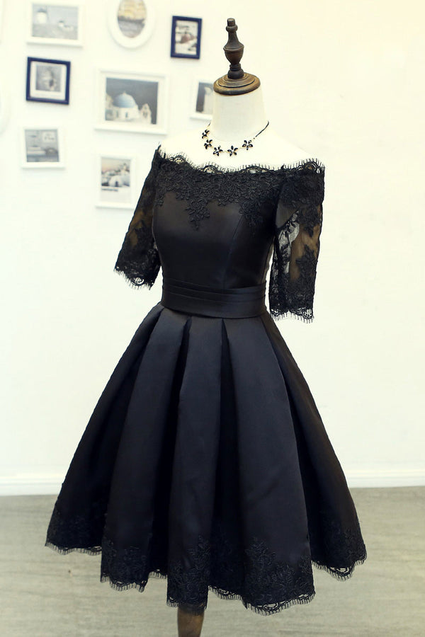 Black lace short prom dress, black homecoming dress, bridesmaid dress