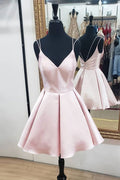 Pink v neck short prom dress, pink homecoming dress