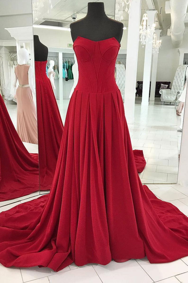 Simple red long prom dress, red long evening dress