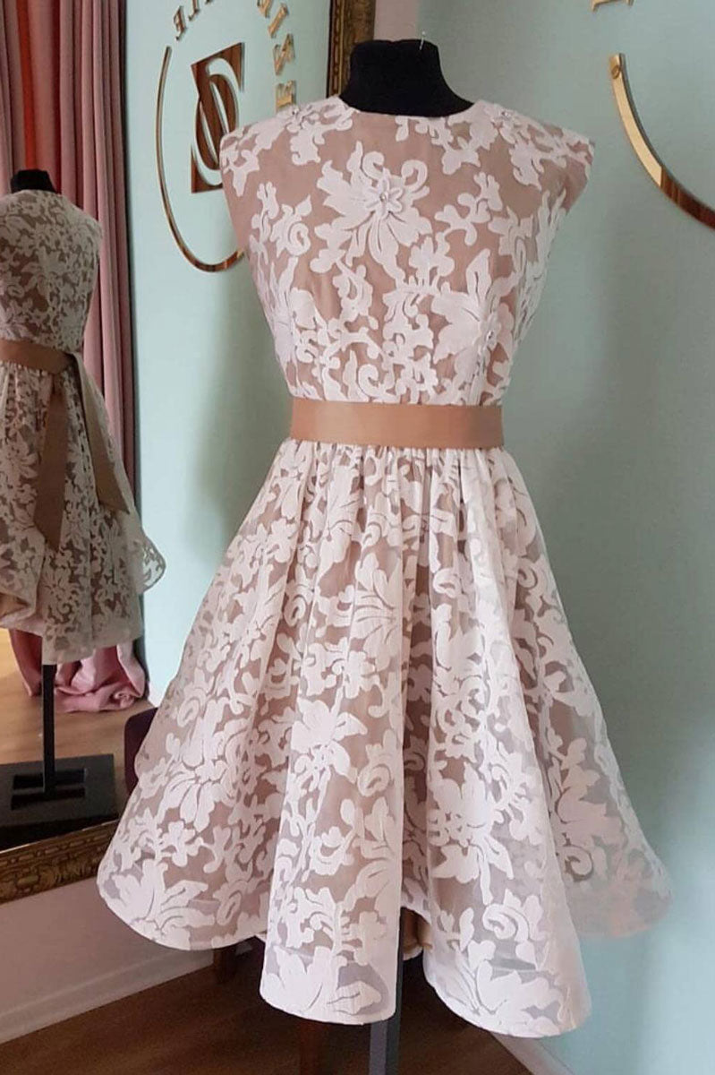 Unique lace short prom dress, lace homecoming dress