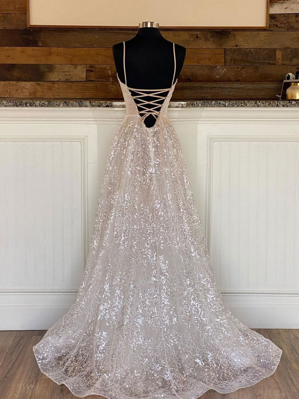 A line v neck sequin tulle long prom dress, tulle formal dress