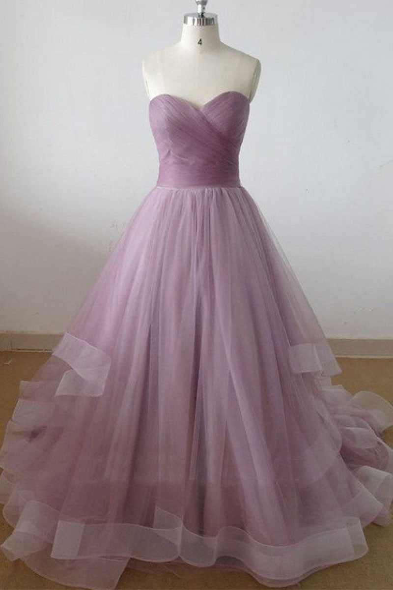 Simple sweetheart neck tulle long prom dress, tulle evening dress