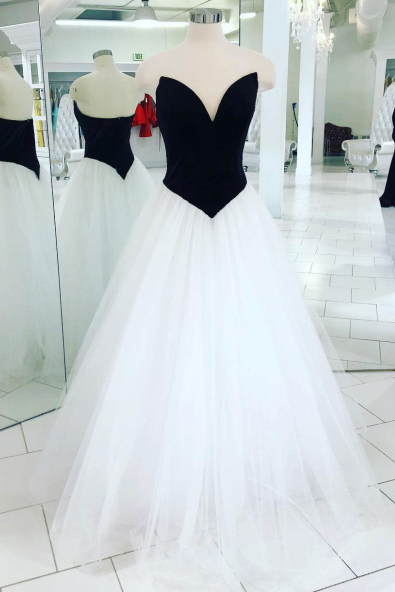 Simple tulle long prom dress, white tulle evening dress