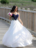 White sweetheart tulle lace long prom dress, white lace evening dress