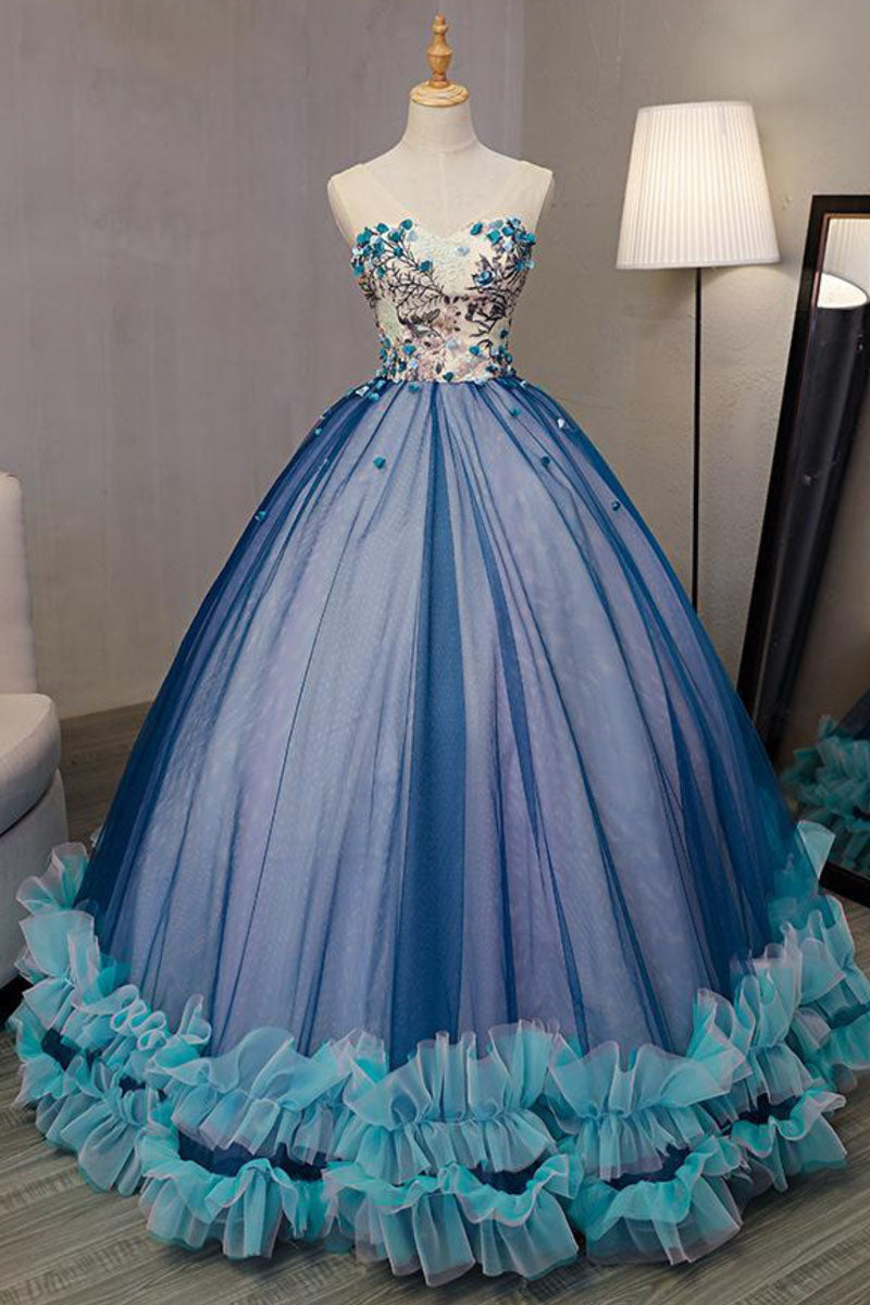 Unique v neck tulle long prom gown, sweet 16 dress