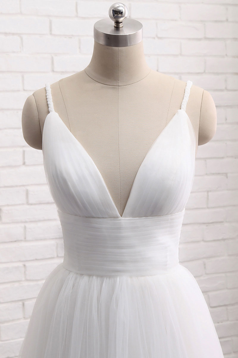 Simple Sleeveless V Neck White Tulle Party Dress with Black Satin Top -  $105.9768 #AM6075 