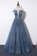 Blue tulle long prom dress blue tulle formal dress