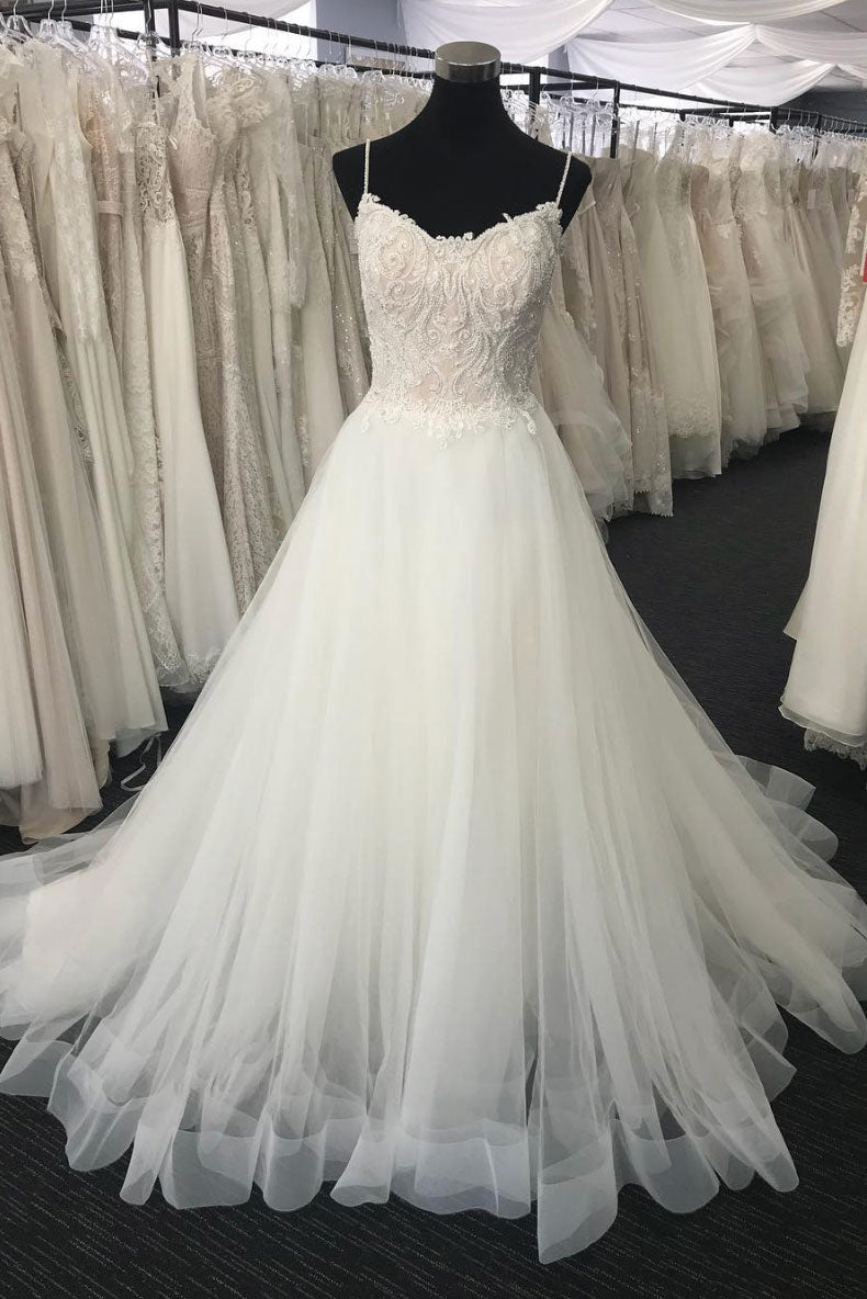 White sweetheart neck tulle lace long prom dress, evening dress