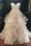 Champagne tulle lace long prom dress, champagne wedding dress