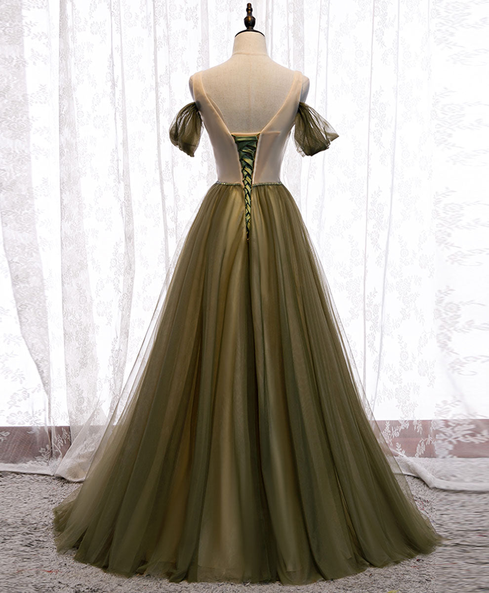 Simple green tulle long prom dress green tulle evening dress