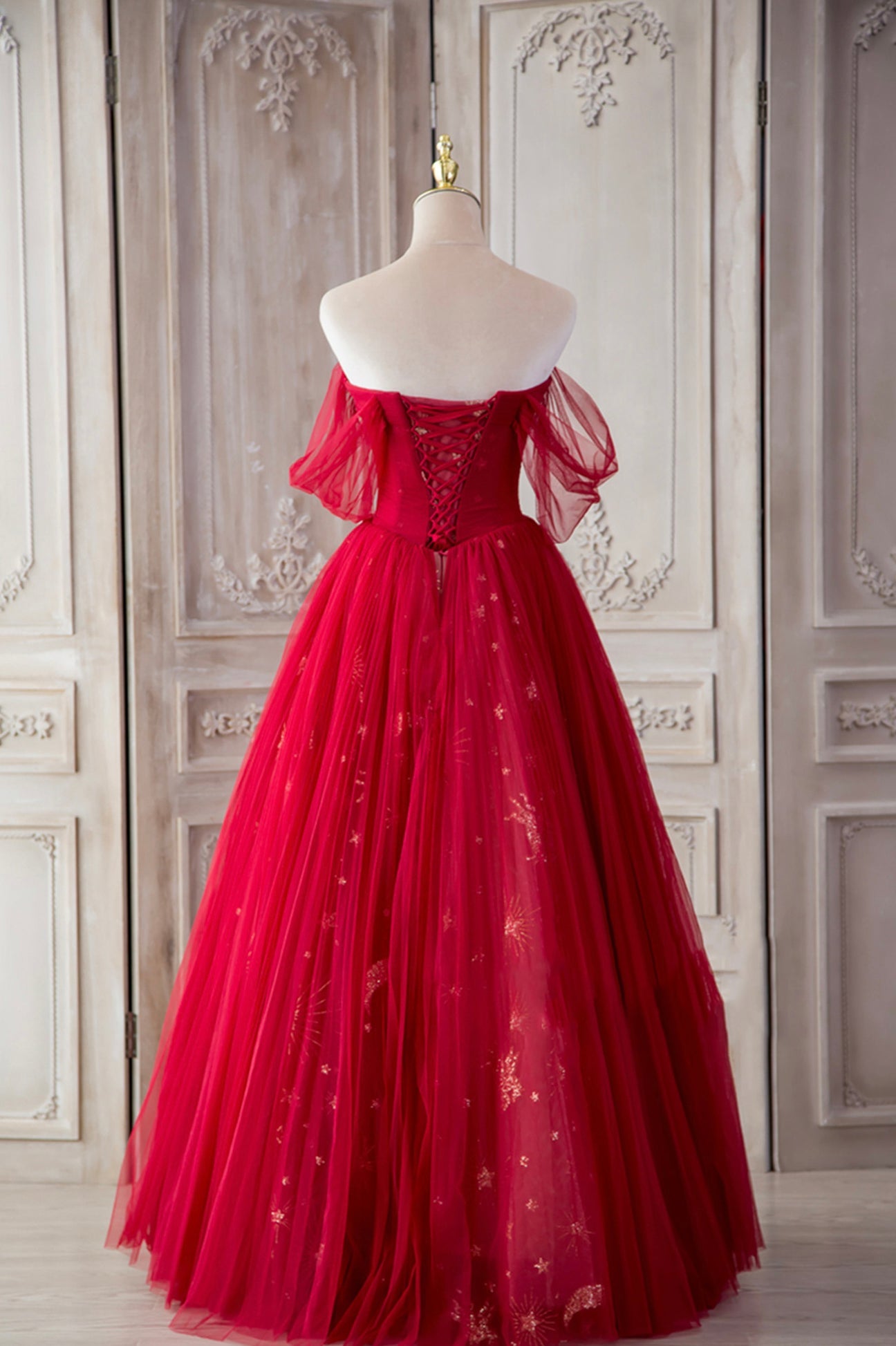 Simple burgundy tulle long prom dress, burgundy tulle formal dress