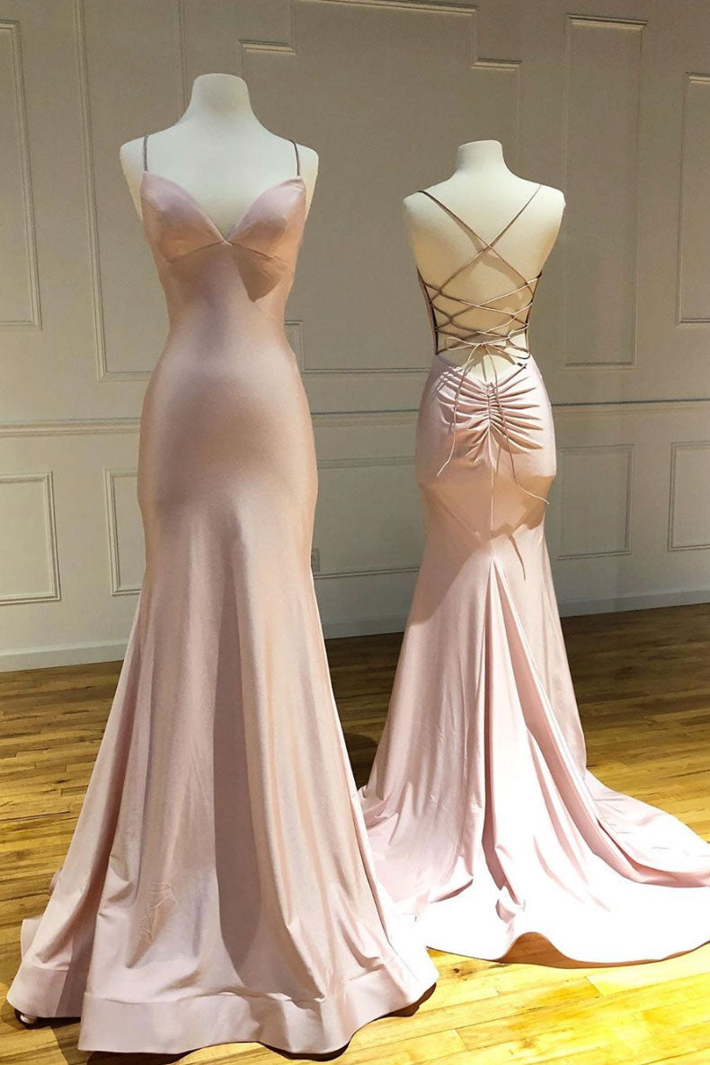 Pink sweetheart satin long mermaid long prom dress pink evening dress