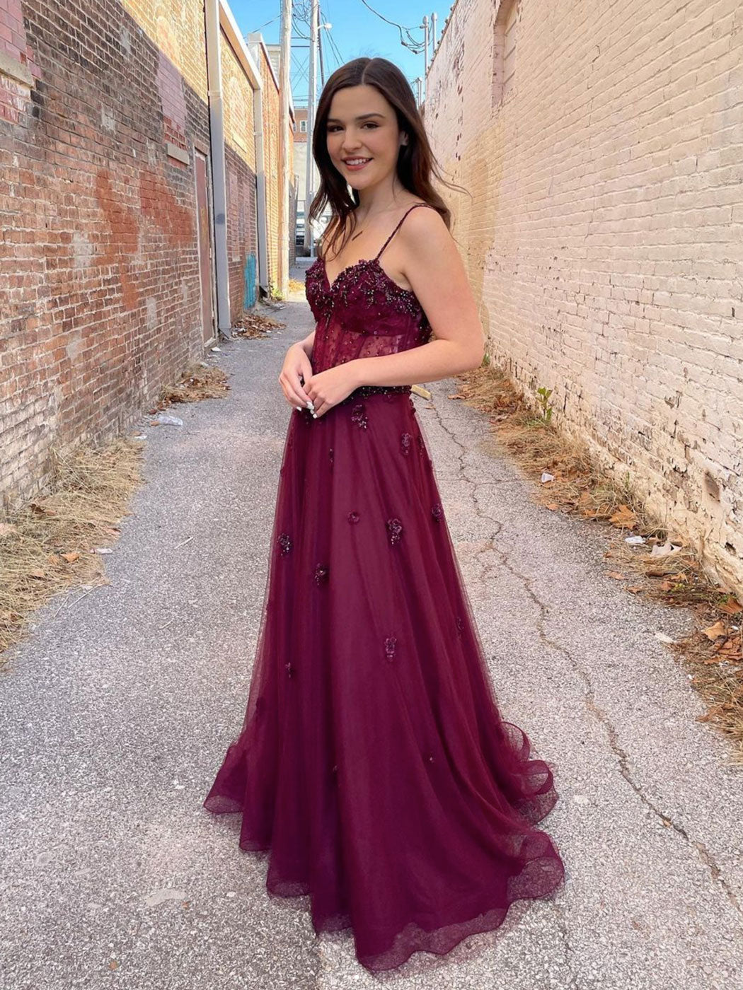 burgundy and purple dress tulle A line long prom dress, burgundy evening About The Brand category_hierarchy:teen5dresses Angela White 'No More Size:custom size 0-16 US