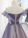 Purple tulle long prom dress, purple evening dress
