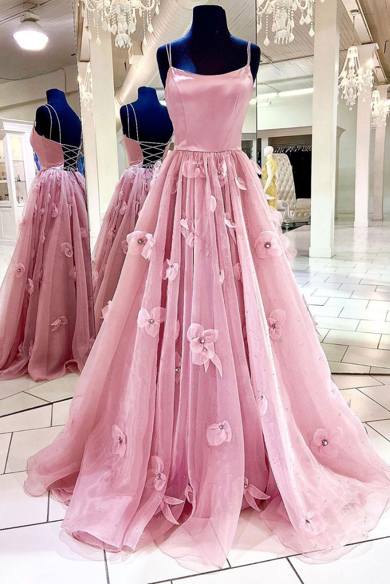Pink tulle long prom dress pink tulle formal dress