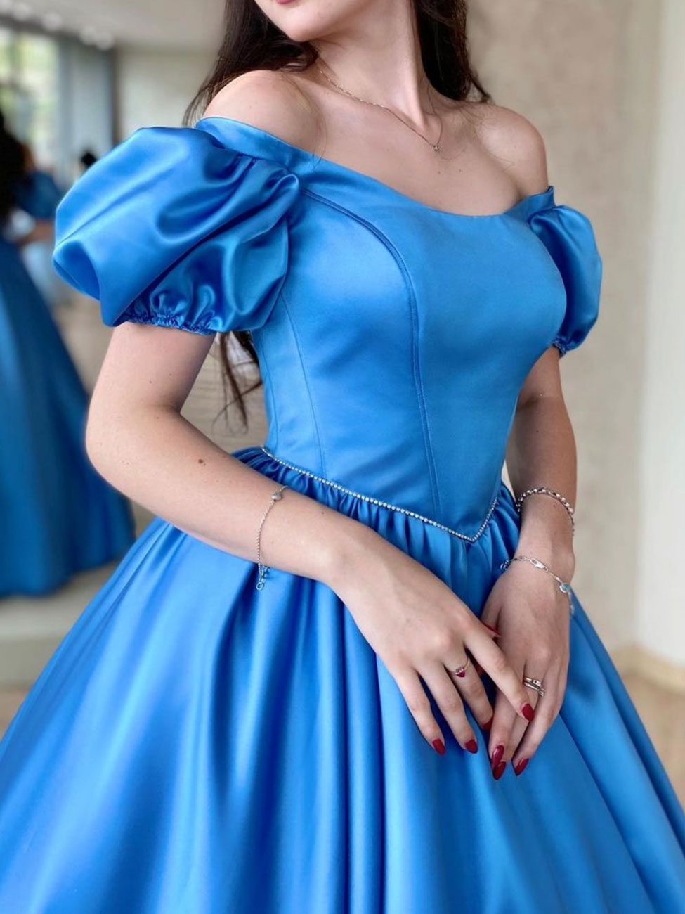 Blue Satin Long Prom Dress, A Line Long Blue Graduation Dresses dresstby Blue Satin Long Prom Dress, A Line Long Blue Graduation Dresses dresstby