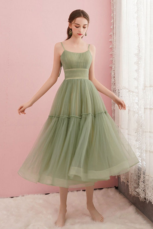 Simple green tulle short prom dress green homecoming dress