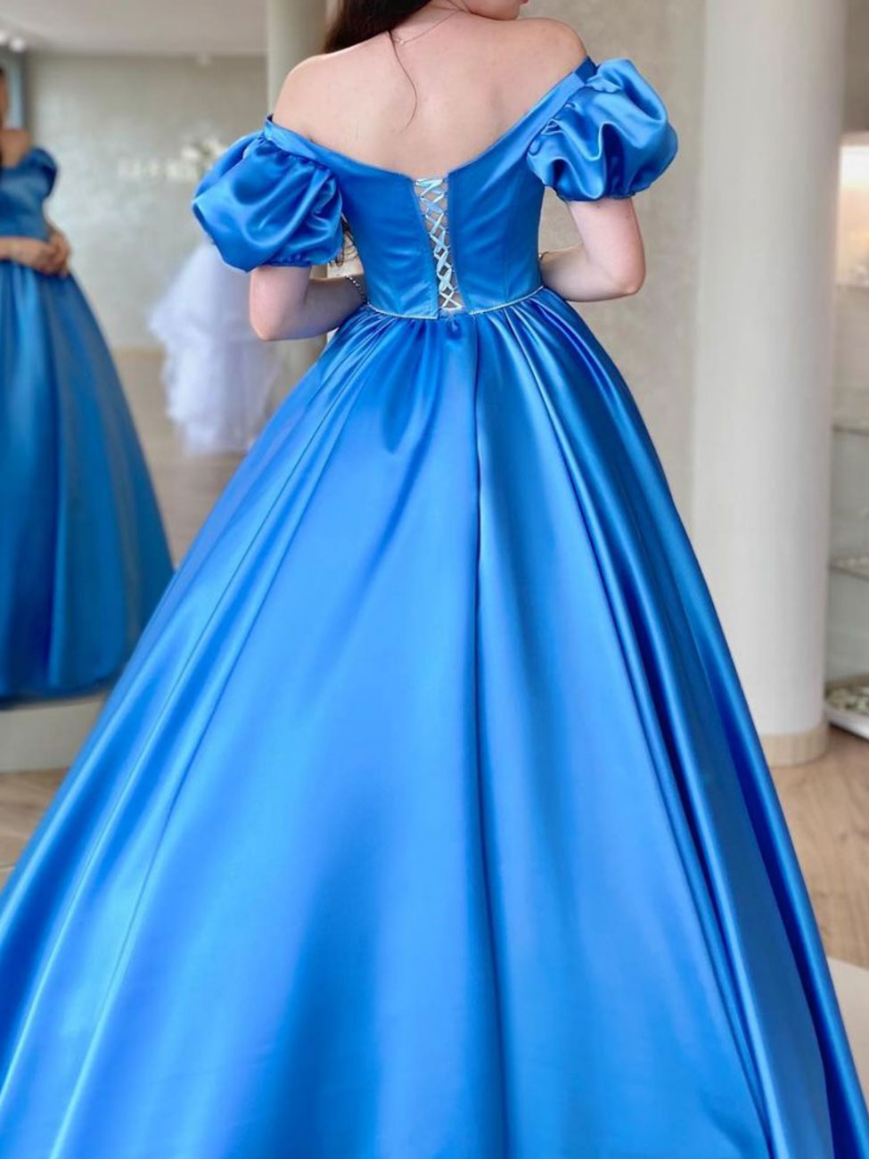 Blue Satin Long Prom Dress, A Line Long Blue Graduation Dresses dresstby Blue Satin Long Prom Dress, A Line Long Blue Graduation Dresses dresstby