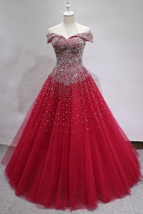 Burgundy tulle sequin long prom dress, burgundy tulle evening dress