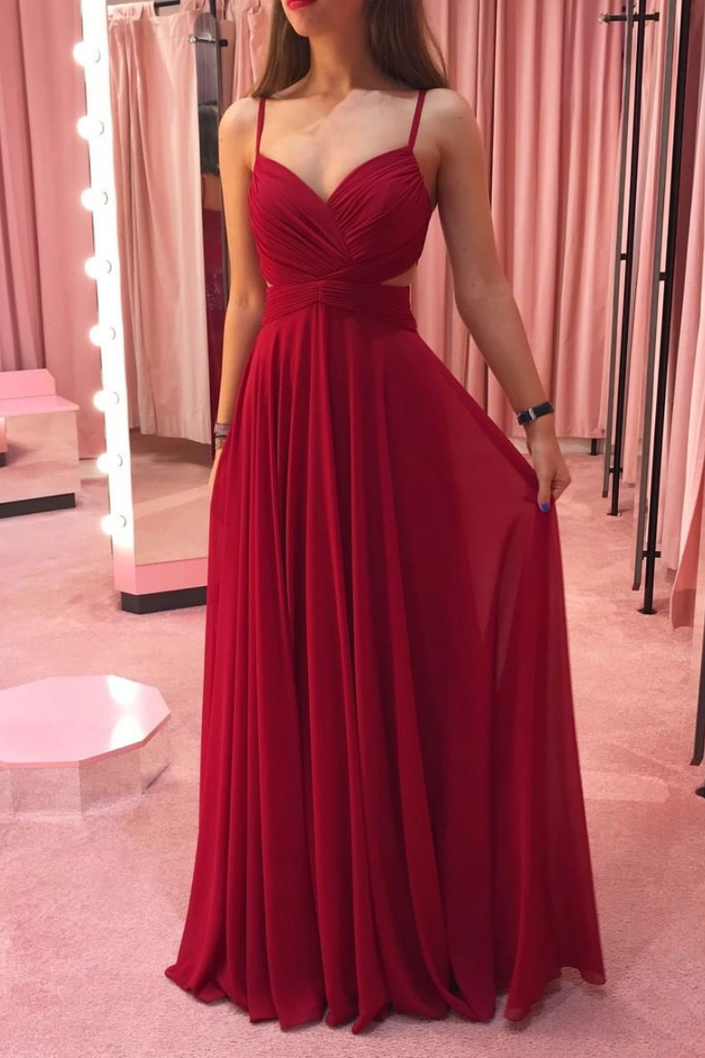 Simple burgundy chiffon long prom dress burgundy evening dress