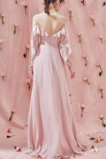 Simple pink chiffon long prom dress pink formal dress